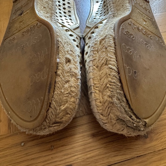Loeffler Randall Rowan Gold Perforated Leather Espadrille Slip-Ons Size 37 - Picture 7 of 10